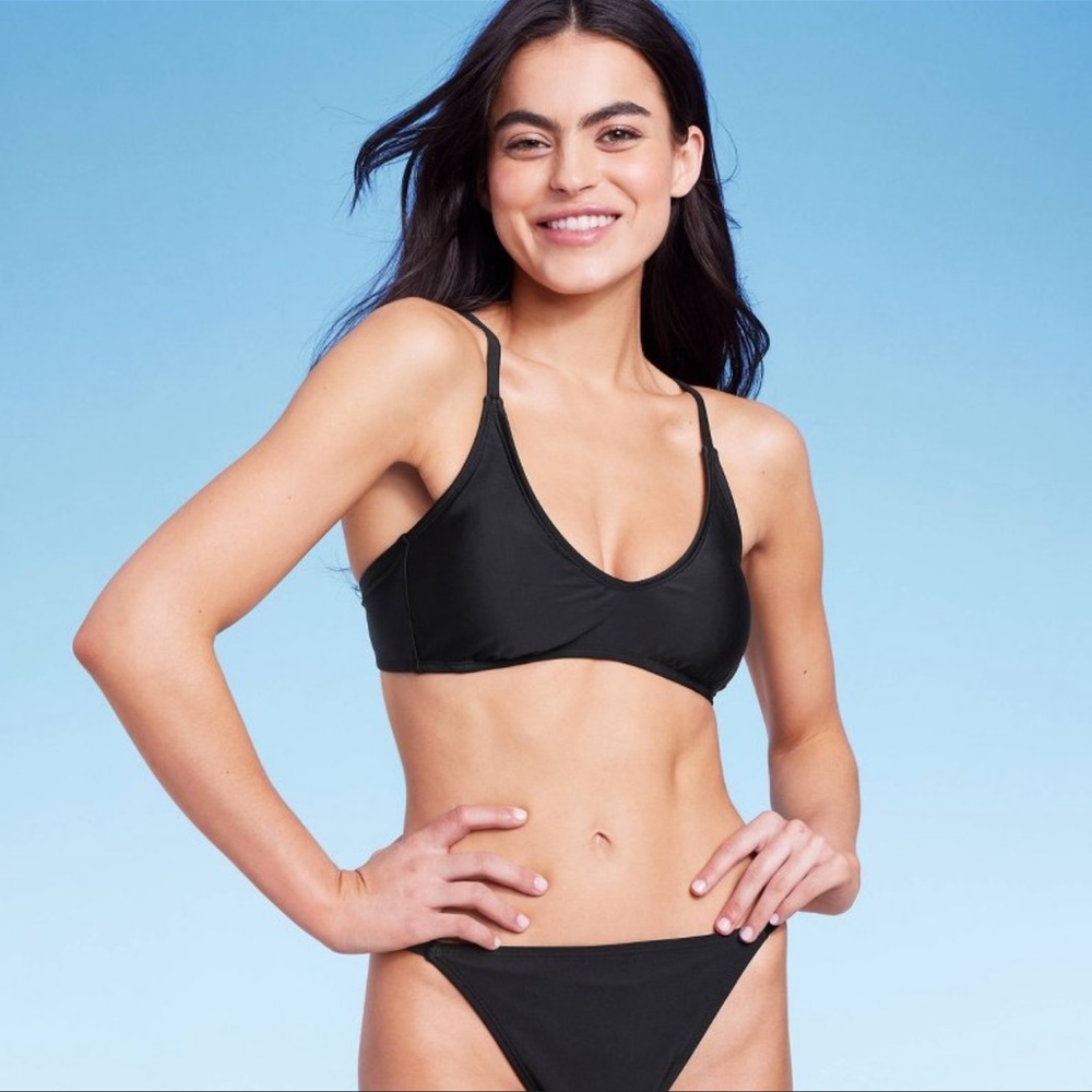 2/$20   Wild Fable Scoop Neck Bralette Bikini Top - Black